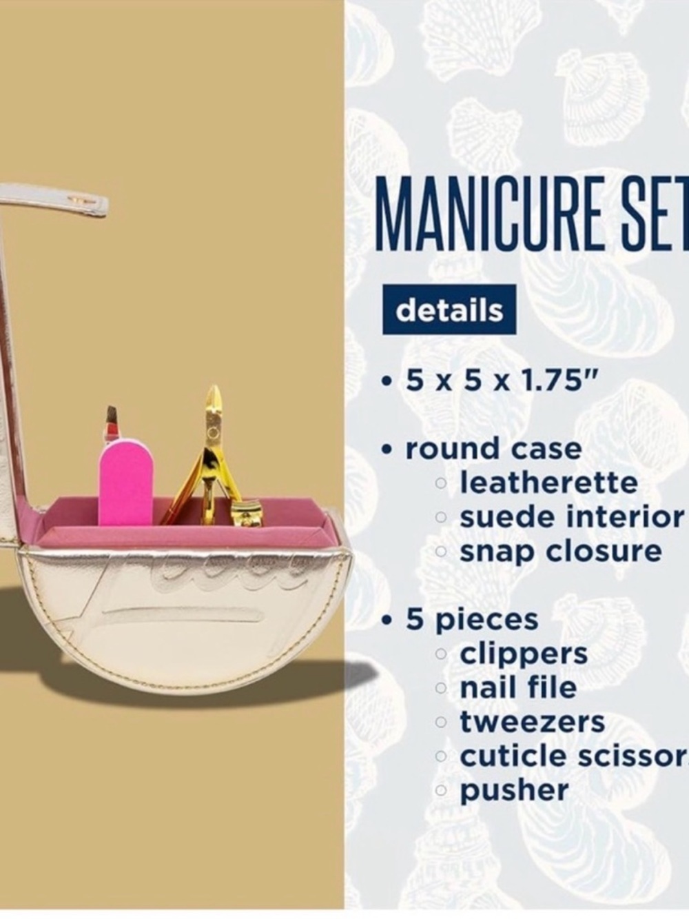 Lilly Pulitzer Manicure Set Leatherette Case Pedicure Gold NEW IN CASE